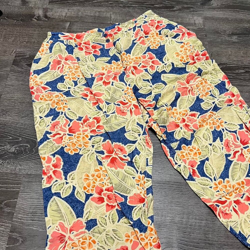 Talbots Plus Tropical Floral Print Linen blend Pants